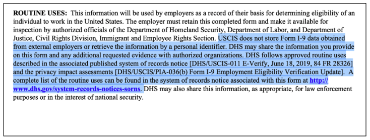 2025 I-9 Form New Routine Uses Language